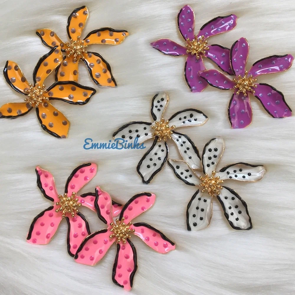 ✨3for$38 New Zara Enamel Floral Earrings ~ Floreat Statement Earrings - Picture 14 of 16